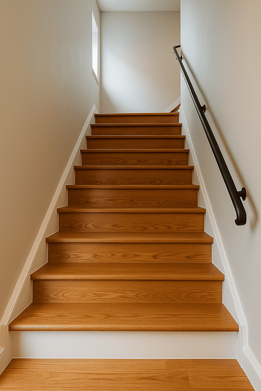 Professional staircase renovation example with modern stair treads and risers